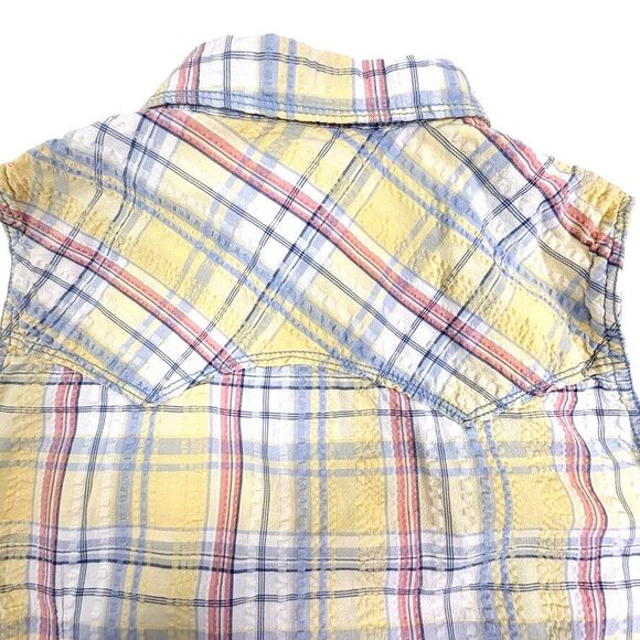 Legacy Falls Western Pearl Snap Pastel Plaid Seersucker Sleeveless Shirt Rodeo M - Picture 12 of 14